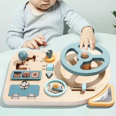 Edgergery Montessori Busy Board Toy for Toddlers,Educational Wooden Motor Skills Board,Preschool Car Driving Steering Wheel Activity, Travel Toy,Pretend Play Sensory Activity Toy