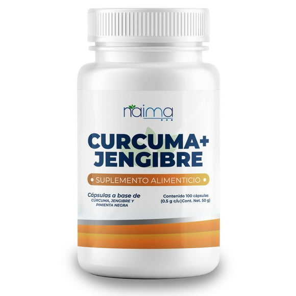 NAIMA Cúrcuma + Jengibre, 100 Cápsulas | Suplemento Alimenticio 100% Puro| Ingredientes Naturales, Sin Aditivos | Soporte Digestivo, Antiinflamatorio Natural, Bienestar General