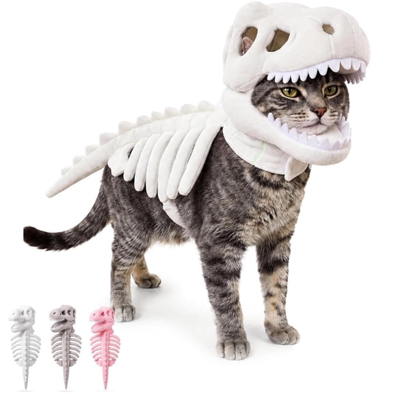 Pet Dinosaur Costume, Soft Plush Gray T-Rex Skeleton Halloween Costume for Dogs in Size S | Cosplay Clothes for Medium & Large Dogs and Cats Funny Adorable Dino Outfits, Gray