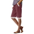 thumbnail image 2 of Weiqiqre Linen Shorts for Women Elastic Waist Capri Harem Pants with Pockets Casual Loose Solid Yoga Trousers, 2 of 6