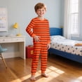 thumbnail image 2 of Bainana Spring Outfit Set For Girls Boys Child Striped Print Long Sleeve Crew Neck Top And Pants Homewear Comfortable Breathable Little Kids Nightwear Set Orange Size 2-3 Years, 2 of 4