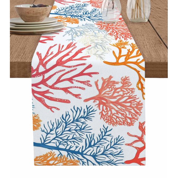 Colorful Coral Table Runner 72 Inches, Coastal Ocean Abstract Gradient Sea Bed Runner Dresser Scarves Tabletop for Indoor Outdoor Parties/Ceremony/Banquet, 14" x 72"