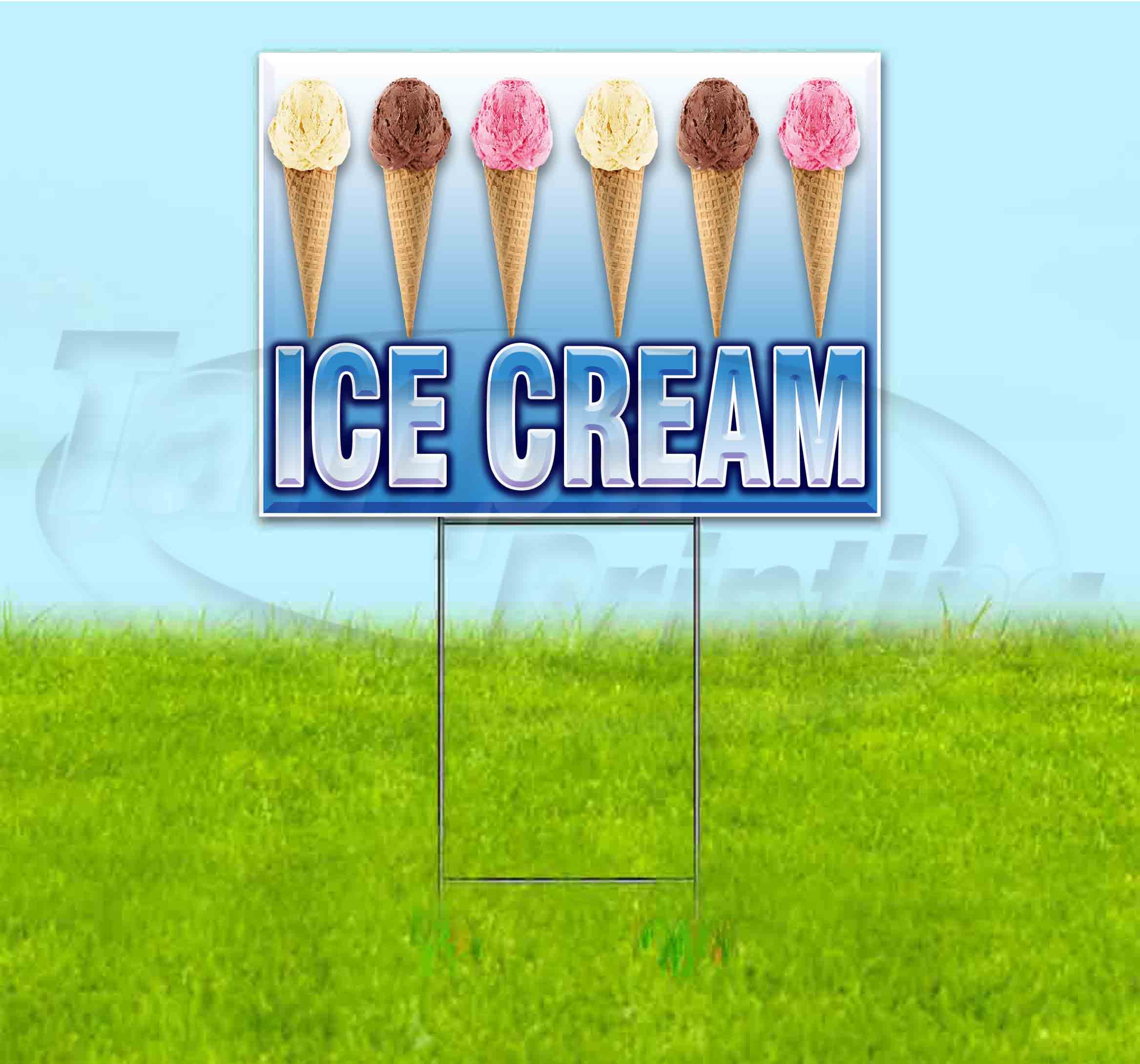 Ice Cream Red Stars Corrugated Plastic Yard Sign /Free Stakes 