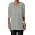 thumbnail image 2 of LEKWK Linen Tunic Tops for Women V-Neck Half Sleeve High Low Shirts Lightweight Breathable Casual Shirts with Pockets Fall Vacation Travel Outfits, 2 of 9