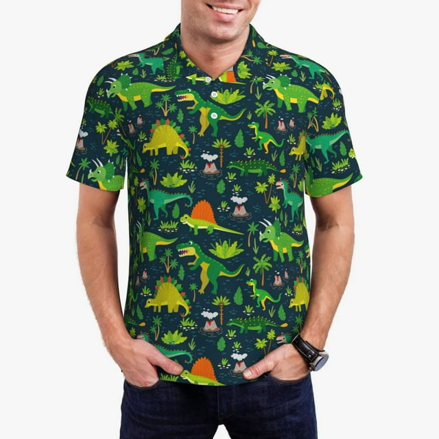 Balery Dinosaurs Camisa Polo de Hombre con Estampado, de Manga Corta y Tejido Medio, Camisa Tipo Golf Polo-XX-Large