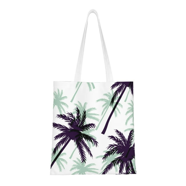 YFYANG Reusable Cotton Canvas Tote Shopping Bag, Coconut Tree Pattern Washable Portable Grocery Bag for Daily Travel