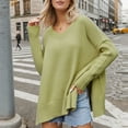 thumbnail image 2 of hotojiny Women's Oversized Sweaters V Neck Long Sleeve Casual Pullover Tops Loose Side Slit Fashion Knit Sweaters, 2 of 7