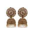 thumbnail image 1 of Crunchy Fashion Bollywood Jewellery Traditional Ethnic Bridal Bride Wedding Bridesmaid Gold-plated Kundan Design Jhumki Earrings, 1 of 3