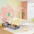 thumbnail image 2 of Gymax Full Size Metal House Bed w/ 2 Fabric Drawers Heavy-Duty Platform Bed White, 2 of 10