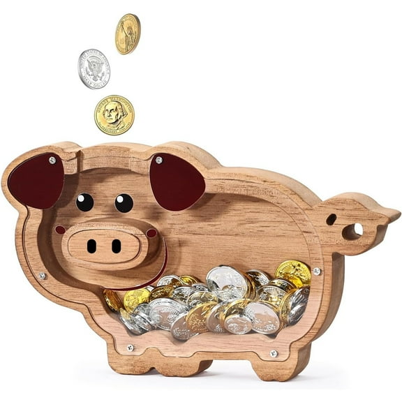 Wooden Piggy Bank for Kids, Kids Money Banks for Boys Girls Kids, Unbreakable Toddler Coin Bank, Personalized Kids' Saving Money Jar Gifts for Birthday Easter Christmas & Decor