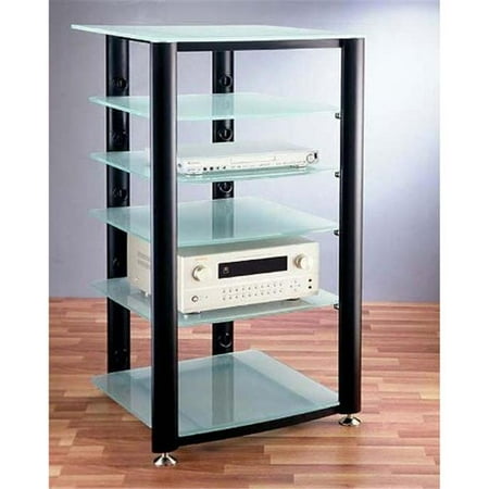 

VTI Manufacturing HGR406BF 4 Black Oval Poles 6 Frosted Glass Shelves AV Stand