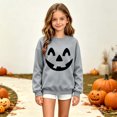 thumbnail image 5 of fnnxnal Girls Hall-oween Sweatshirt, Gray Pumpkin Face Crewneck Top for Kids 2-13 Years,Size 3-4 T, 5 of 8