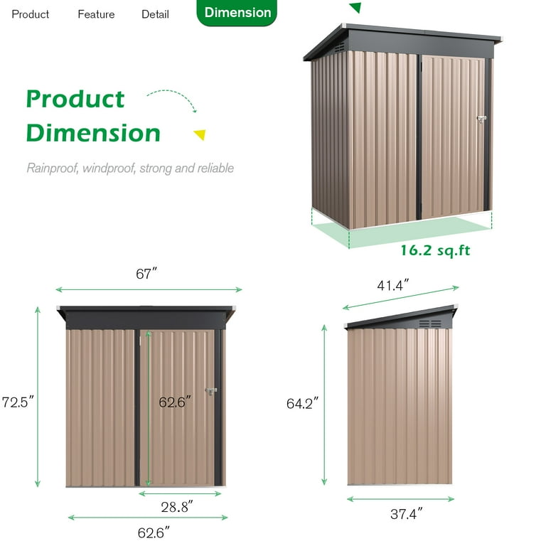 YODOLLA 5'x3' Outdoor Metal Storage Shed, Steel Panels, Sliding