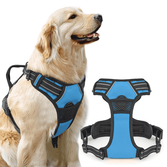 Magshion No Pull Mesh Dog Harness with Control Handle, Reflective Vest Pet Harness for Large Dogs, Sky Blue L
