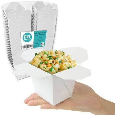 [50 Pack] 8 oz Chinese Take Out Boxes - 2.75x2.5” Plain White Paperboard Food Containers, Leak and Grease Resistant Pint Size Asian Rectangle To Go Boxes, Candy Buffet Box and Party Favors