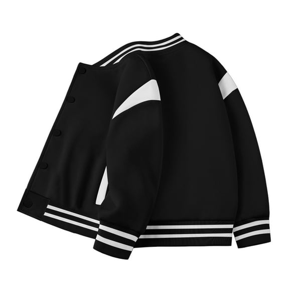 Karoyedx Kids Baseball Jackets Kids Baseball Jackets Casual Varsity Jacket School Bomber Jackets Black Size,9-10 Years