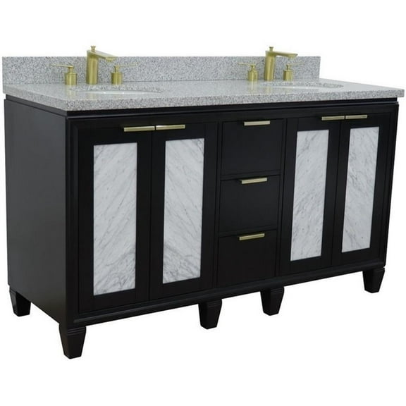 BELLATERRA HOME LLC 61 Double sink vanity in Black finish with Gray granite and oval sink