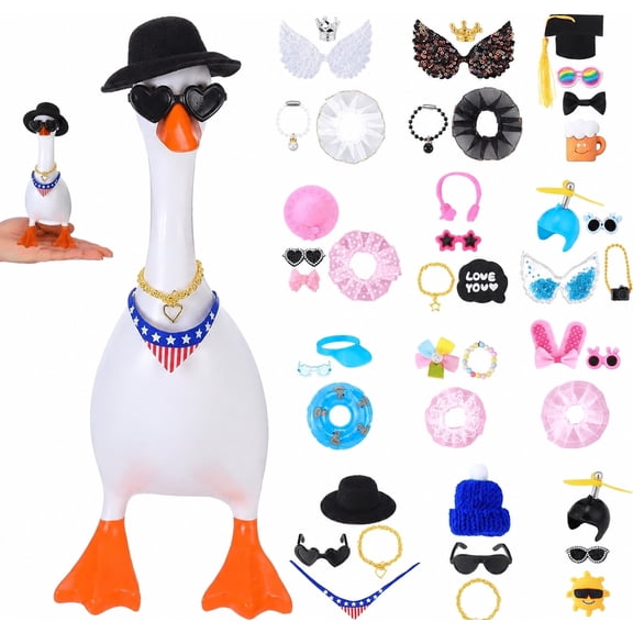 Mini Desk Goose Outfits and Headwear 12 Sets – Hats and Costumes Accessories for 7-inch Magnetic Goose Statue, Key Holder & Table Decor