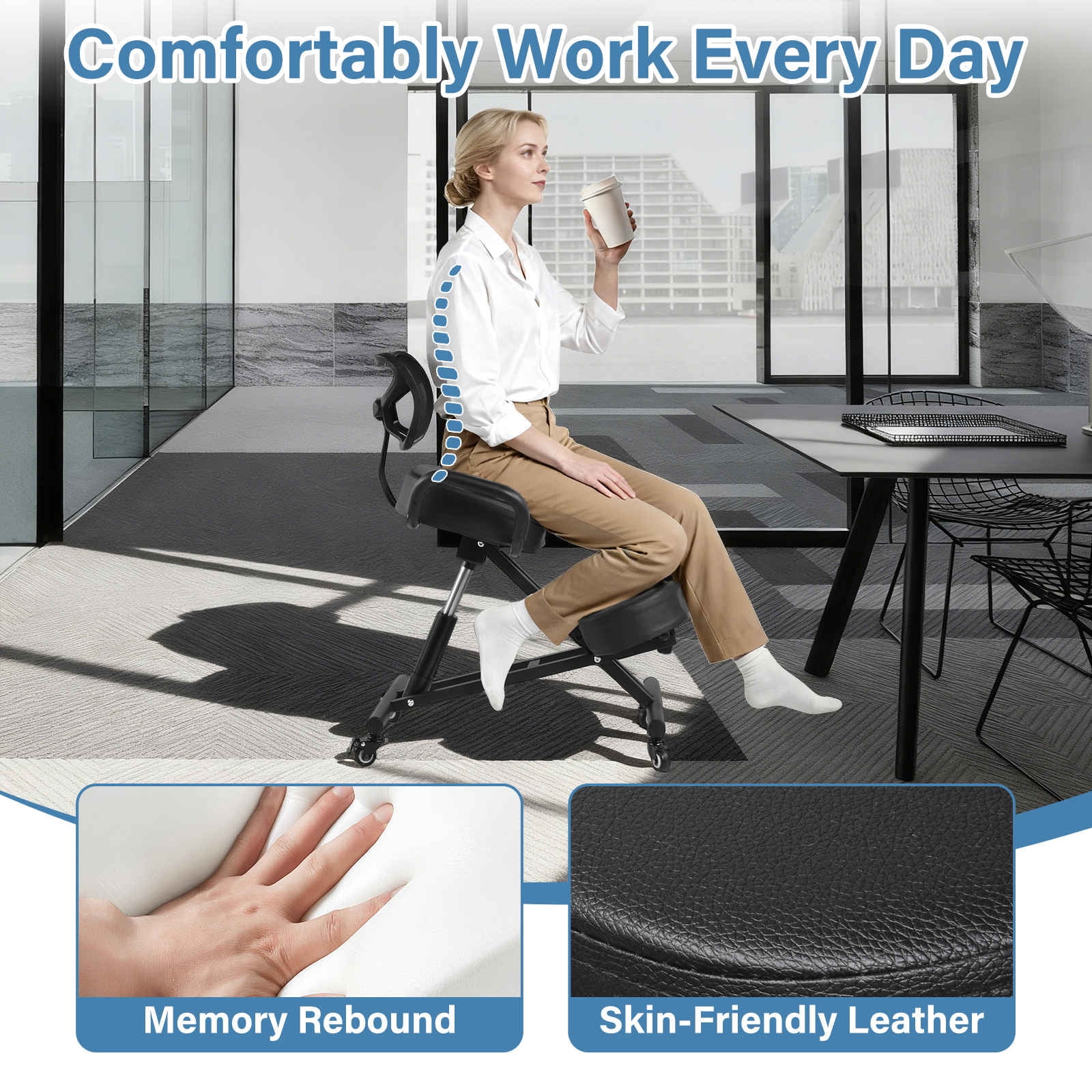 Adjustable Kneeling Chair with Back Support | Ergonomic Office Chair for Posture Correction & Back Pain Relief