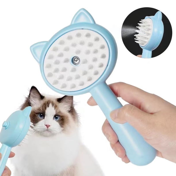 Cepillo para gatos con mango, cepillo de vapor para gatos para el cuidado del cabello de gatos/perros con tanque de agua, cepillo humeante para gatos para masaje de muda de mascotas(azul)