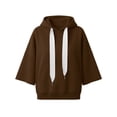 thumbnail image 7 of LEKWK Cropped Hoodie Women Drop Shoulder Short Sleeve Sweatshirt Drawstring Loose Fit Pullover Tops with Pocket Fall Casual Activewear Brown XXL, 7 of 7