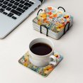 thumbnail image 4 of Drink Coasters Set Of 6 With Holder Abstract Painting Of Wildflowers With Large Flowers In Shades Of Yellow Water Absorbent Ceramic Coasters Tabletop Protection,Suitable For Various Cup,Home Decor, 4 of 4