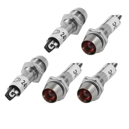 - DC 24V Panel Mounting Metal Red Indicator Pilot Signal Light Lamp 5Pcs