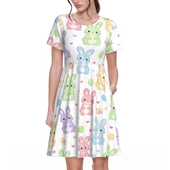 Easter Bunny Women's Dresses Short Sleeve Nightdresses for Summer
