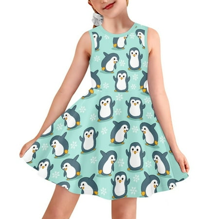 

Pzuqiu Hawaiian Vacation Midi Dress for Toddler Girls 5-6 Cute Snowflake Penguin Sunshine Swing Twirly Sundress Summer One-Piece Jumpskirt for Toddler 5-6