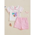 thumbnail image 4 of Baby Toddler Girls Shorts Clothing Set, 6 12 18 Months Short Sleeve Doll Collar Embroidery T-shirt with Plaid Shorts Summer 2-piece Outfit, 4 of 9