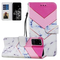 Wallet Case for Samsung Galaxy S20 Ultra, Galaxy S620 Ultra Cover 6.9 inch, Allytech Foldable PU Leather Shockproof Stand Card Slots Wrist Strap Case for Samsung S20 Ultra 2020, Pink White Marble