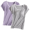 thumbnail image 1 of TIMIFIS Ensemble 2 Pcs pour Femmes en Modal avec Soutien-Gorge Intégré Hauts de Pyjama Couleur Unie Col Ras du Cou T-Shirt à Manches Courtes Tenue d'Intérieur, 1 of 2