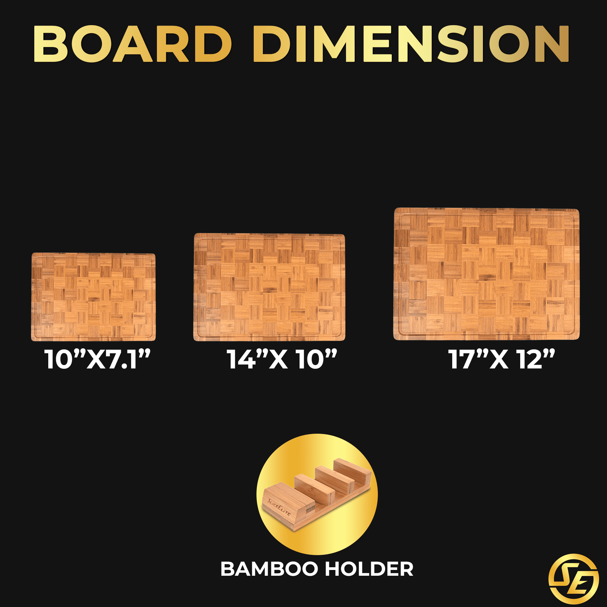SliceElite 3-Piece Extra Large End Grain Bamboo Cutting Board Set with Holder