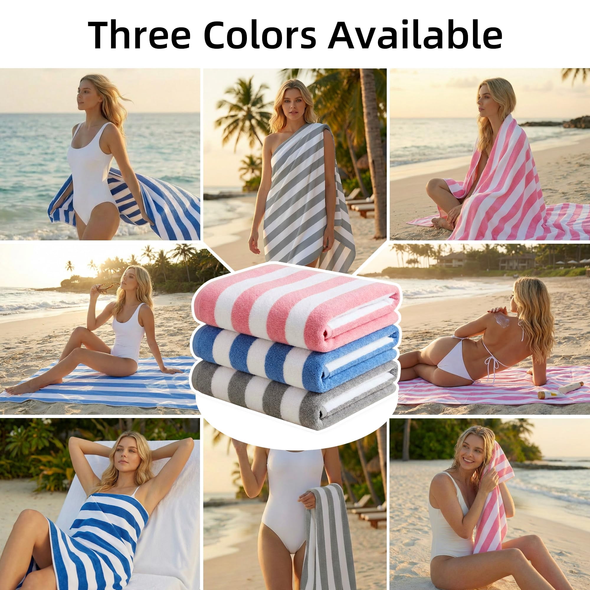 JOYMOOP Beach Towel with Travel Storage Bag-3 PCS, 69.3” x 34.6” 100% Polyester Fiber Highly Absorbent Bath Towels for Beach, Quick Dry Sand Free Lightweight Towels, Blue & White