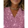 thumbnail image 2 of ZOELNIC Women's Sparkly Sequin Blouse Long Sleeve V-Neck, Dressy Casual Loose Top, 2 of 5