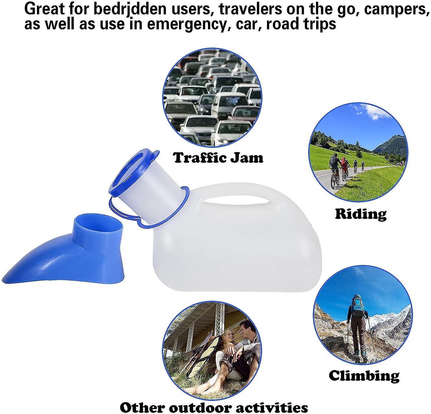 Urinoir Portable Unisexe 1 Litre - Pour Voyage, Camping, Road Trip, Grandes Capacités