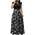 thumbnail image 2 of Empire Waist Dresses for Women 2023 Short Sleeve Crewneck Floral Maxi Long Dress Summer Fashion Casual Sun Boho Dresses, 2 of 5