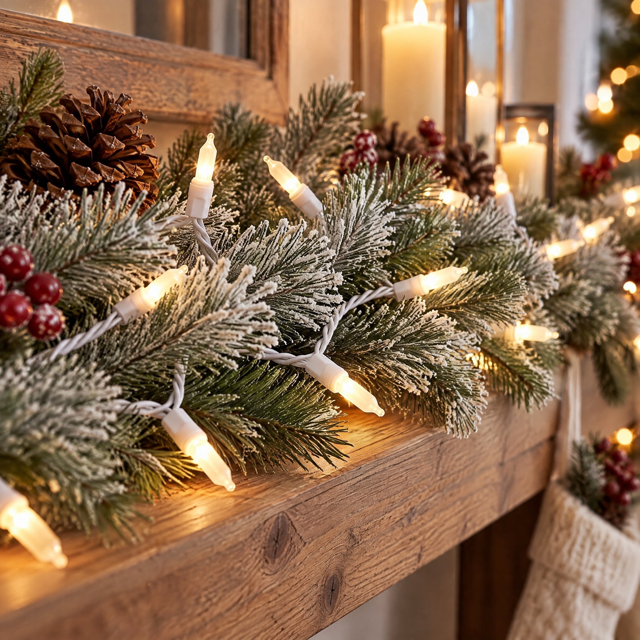Indoor/Outdoor 100-Count LED Mini Christmas String Lights, Warm White, White Wire, 19.5', by Holiday Time