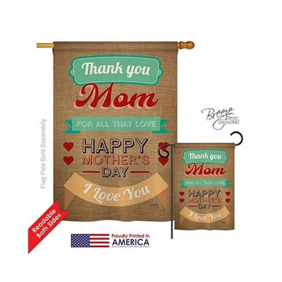Breeze Decor 15099 Thanks Mom 2-Sided Vertical Impression House Flag - 28 x 40 in.