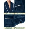 thumbnail image 6 of PAVILIA Mens Soft Robe, Plush Warm Bathrobe for Men, Long Spa Robe with Shawl Collar, Pockets, Trim Piping (Navy Blue), 6 of 9