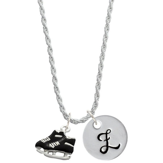 Delight Jewelry Silvertone Black Ice Skates Silvertone Script Initial Disc - Z - Charm Necklace, 20"+3"