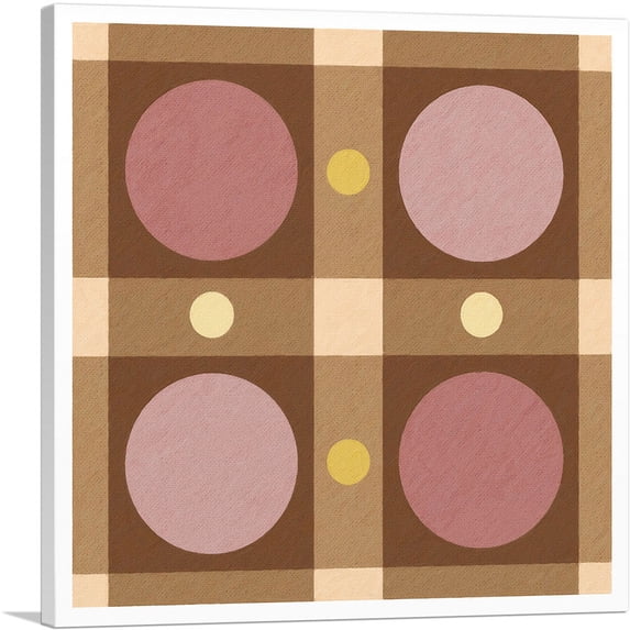 ARTCANVAS Mid-Century Modern Pale Red Circles in Brown Rectangles Canvas Art Print - Size: 36" x 36" (0.75" Deep)