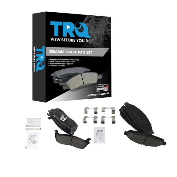 TRQ Front and Rear Brake Pad Set Ceramic Hardware Fits 2003-2011 Lincoln Town Car