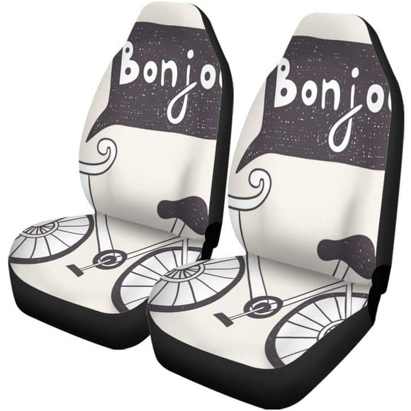 POGLIP Set of 2 Car Seat Covers Bonjour Bike Bicycle Universal Auto Front Seats Protector Fits for Car,SUV Sedan,Truck