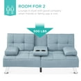 thumbnail image 5 of Best Choice Products Modern Linen Convertible Futon Sofa Bed w/ Removable Armrests, Metal Legs, Cupholders - Light Blue, 5 of 9