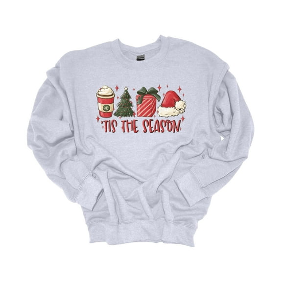 Womens Christmas Sweatshirt 'Tis The Season Coffee Gift Christmas Tree Festive Holiday Crewneck Sweatshirt-Ash Grey-4xl