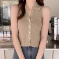thumbnail image 5 of Lapel Ice Silk Slim Fit Vest for Women Summer Early Fall Thin Knit Tank Top Sleeveless Short Sleeve Casual Layering Outwear, 5 of 8