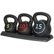 3-Piece Kettlebell Set Storage Rack Exercise Fitness Weights Home Gym