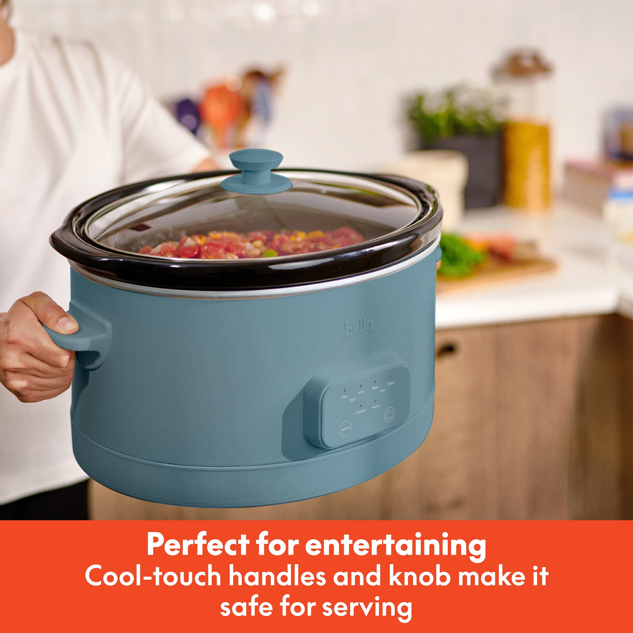 bella 6 Qt Digital Programmable Slow Cooker with Ceramic Nonstick Coating, Adjustable Temperature & Cooking Time, Dishwasher Safe Pot & Tempered Glass Lid, Surf
