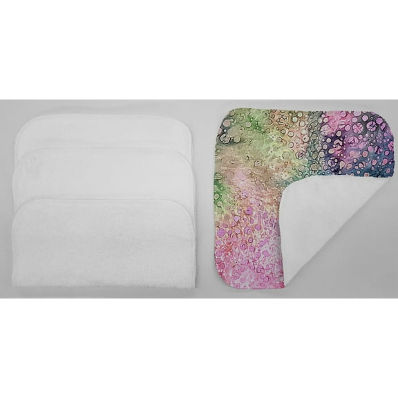 Batik Tie Dye Washcloths (Set of 4) by Penny's Needful Things (Towel Color: White) (Pink Blue Green Spots)